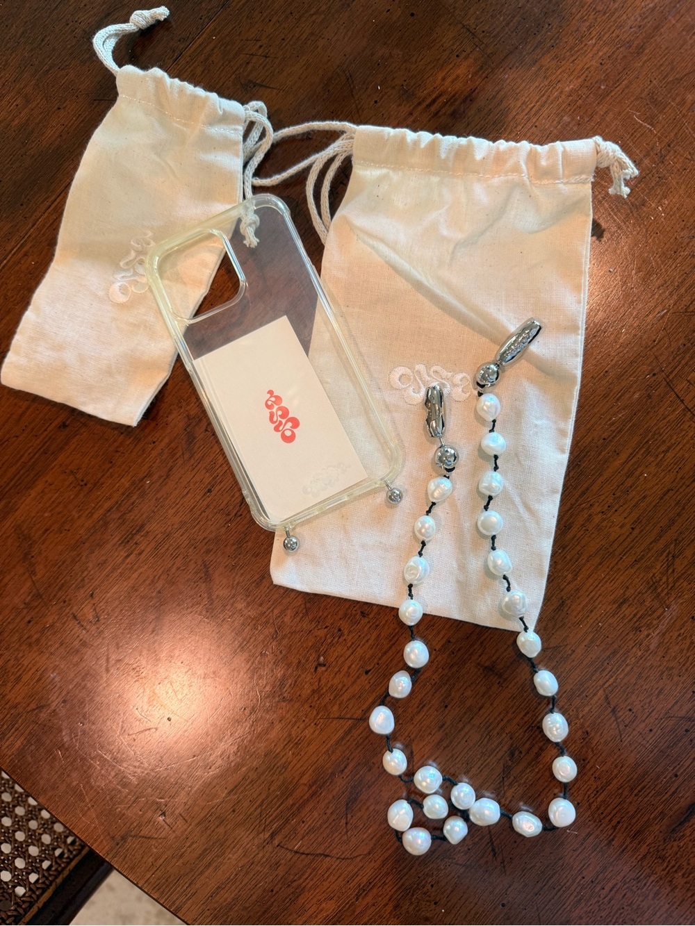 Pearl Beaded Phone Strap with Clear Case OSSA